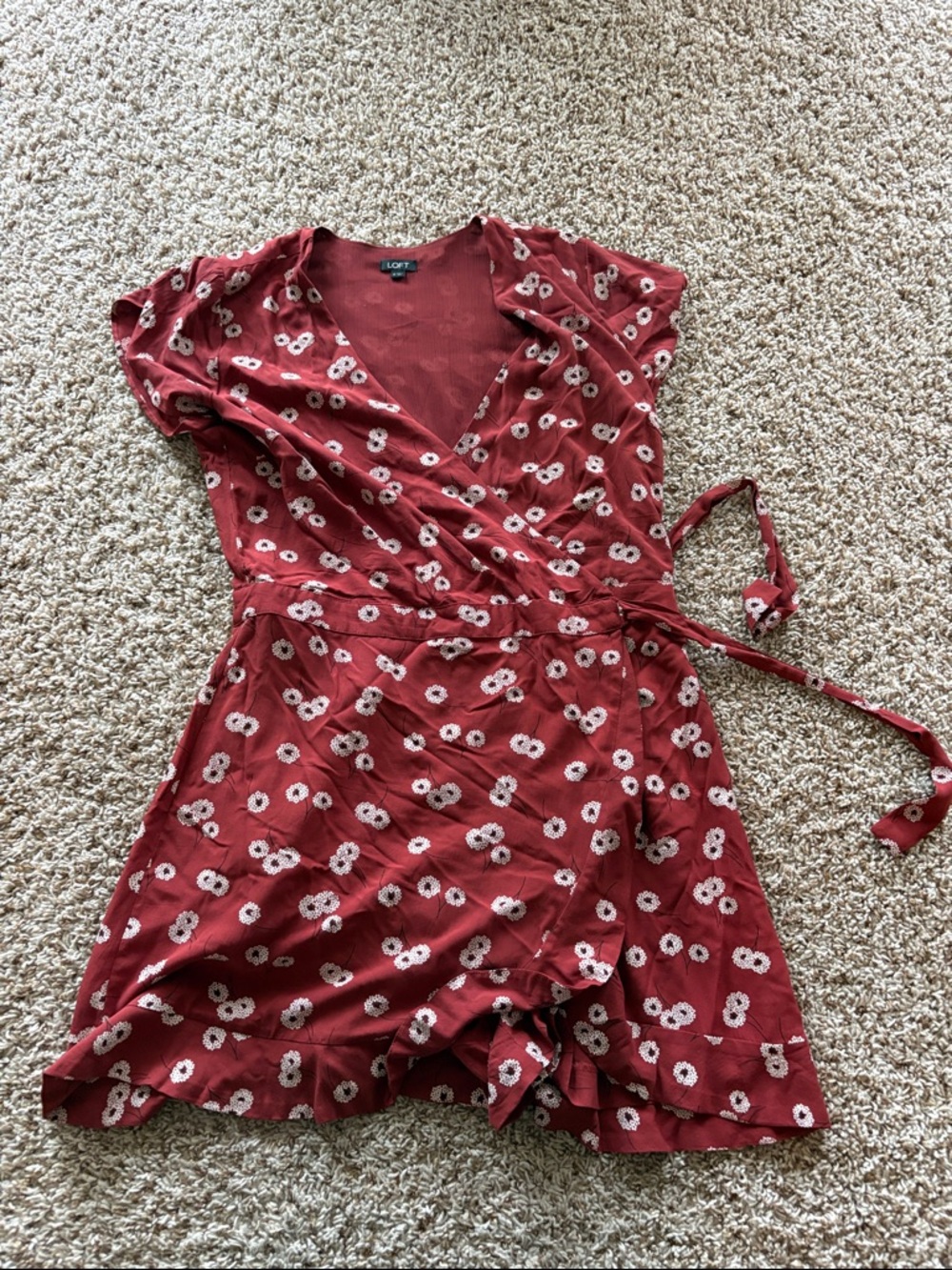 LOFT Rust Red Floral Wrap Mini Dress
